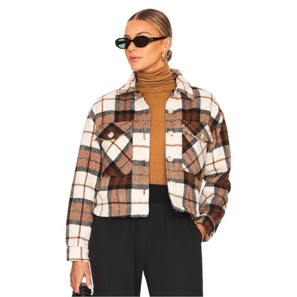 Blank NYC Women's Plaid Utility Jacket in Brown and White